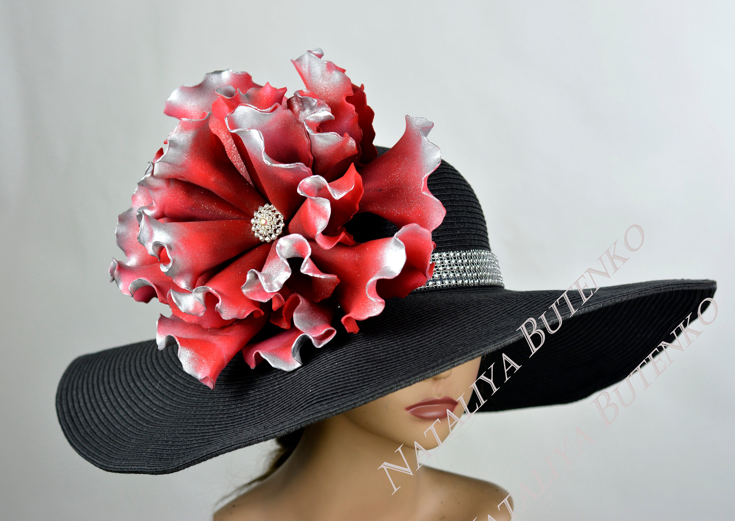 Women\'s Kentucky Hat Wide Brim Black Red il_fullxfull.7355160243_83l7.jpg main image 3