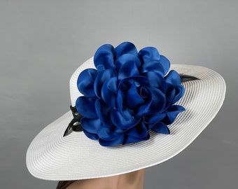 Sale Off White Blue Wedding Kentucky Derby Wedding Cocktail Woman Bride Hat Barmitsva Party Church Hat