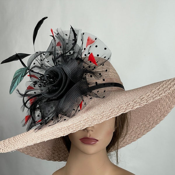 SALE Misty Rose Woman Floppy Party  Kentucky Derby  Tea  Wedding Cocktail Party Hat Church Hat Wide Brim