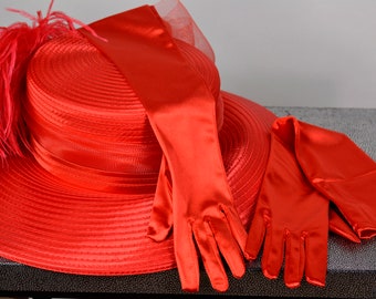 SALE Long Red, Blue, Navy Blue Satin Gloves: Stretch Evening Bridal Gloves
