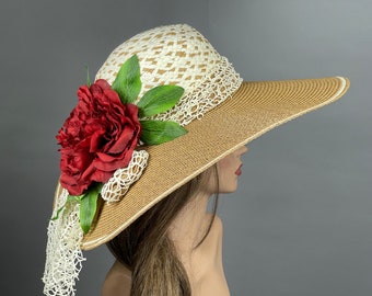 SALE Wedding Head Piece Kentucky Derby Wedding Cocktail Hat Summer Hat Wide Brim