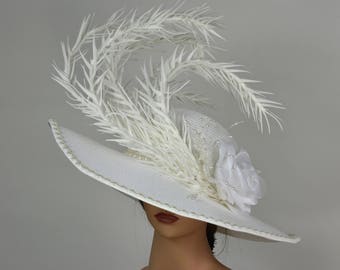SALE Off White Wedding  Kentucky Derby Hat Bridal Woman Hat Cocktail Hat Tea Party Hat Wide Brim