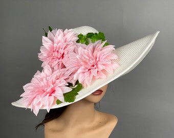 Vente Off White Pink Wedding Kentucky Derby Wedding Cocktail Woman Bride Hat Barmitsva Party Church Hat