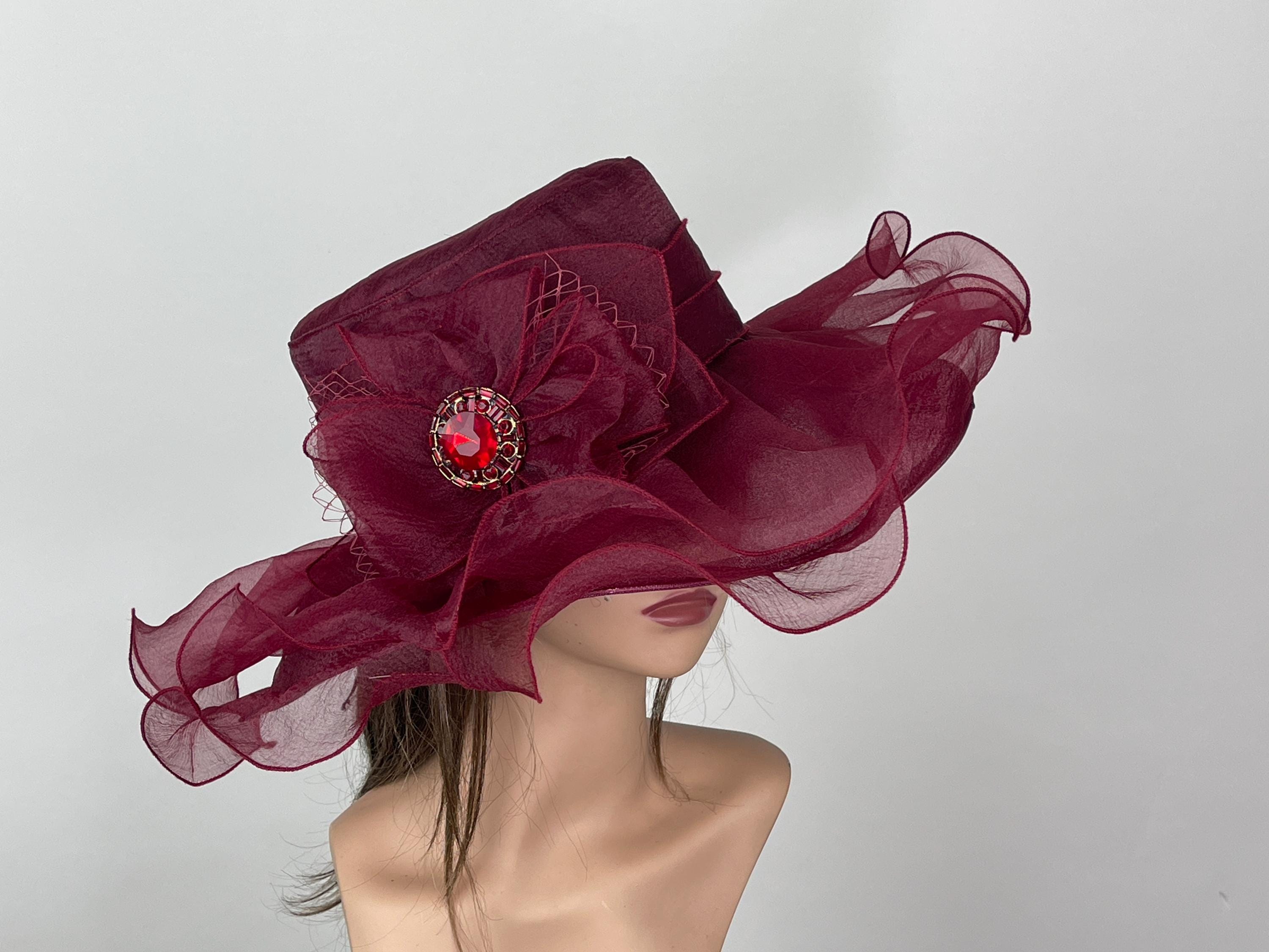 SALE Burgundy Organza Kentucky Derby Hat: Wedding Tea Party 