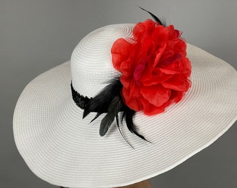 Sale Off White Red Wedding  Kentucky Derby  Wedding Cocktail  Woman Bride Hat Barmitsva Party Church Hat