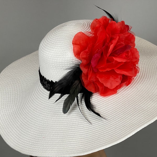 Sale Off White Red Wedding  Kentucky Derby  Wedding Cocktail  Woman Bride Hat Barmitsva Party Church Hat
