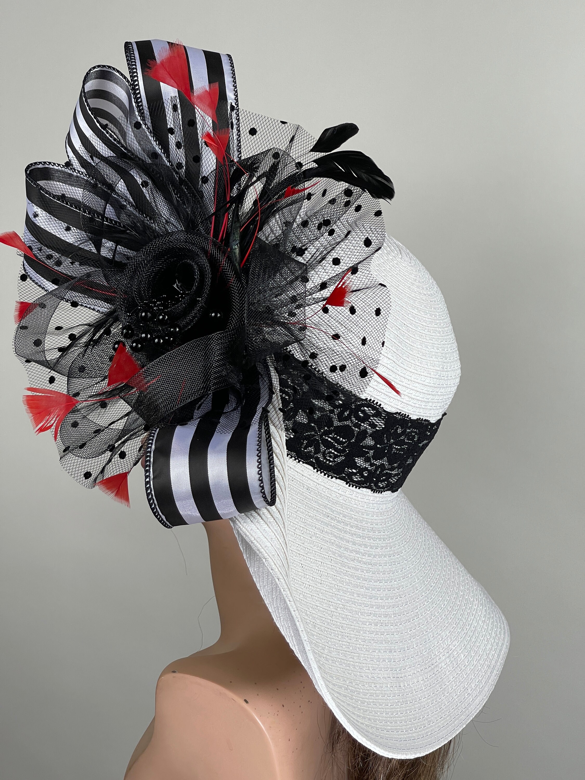 Sierra Black & White Wide-Brim Fascinator Derby Church Women\'s Hat M489V ( White Black hat )Kentucky Derby Hat, Church Hat  main image 3
