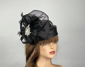 SALE Black Small Sinamay  Wedding  Kentucky Derby  Bridal Hat Tea Party Hat Royal Hat Wedding  Summer Hat Cocktail Hat