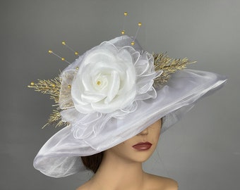 SALE White Organza Wedding  Kentucky Derby Hat Wedding Accessory Cocktail Hat Tea Party Church Hat