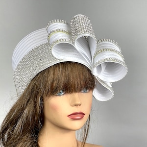 SALE White Small Satin Wedding  Kentucky Derby  Bridal Hat Tea Party Hat Royal Hat Wedding Summer Hat Cocktail Hat