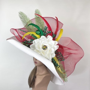 SALE Oversize 10&quot; Brim White Big Wedding Kentucky Derby Tea Hat Cocktail Summer Woman Hat Horse Racing Huge Big Hat