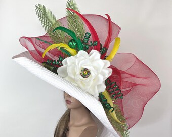 Kentucky Derby Hat – Elegant White Floral Organza Wide Brim with Rosettes Kentucky Derby White Oversized Organza Rosette Hat - Etsy main image 4