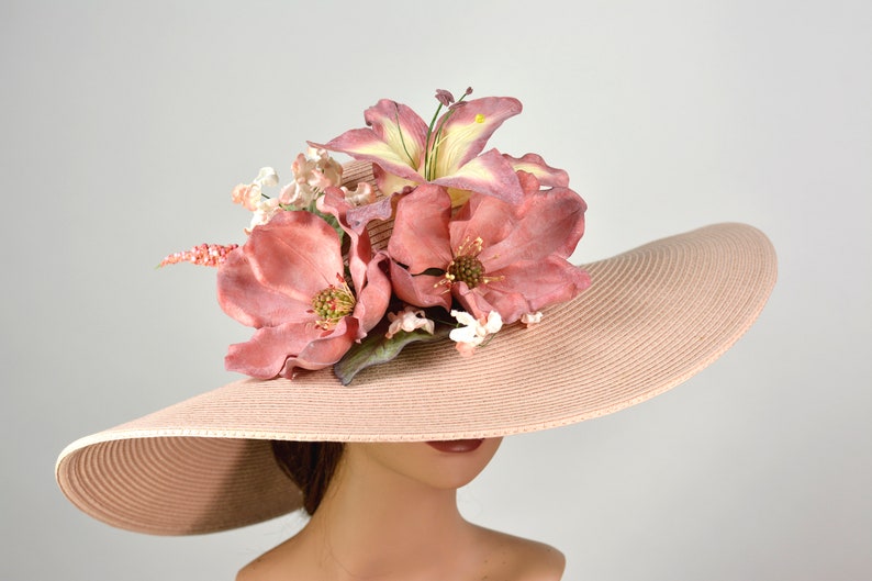 DERBY SALE Misty Rose Flowers Woman Party Hat Kentucky Derby Hat Tea Hat Wedding Accessory Cocktail Party Hat Church Hat 