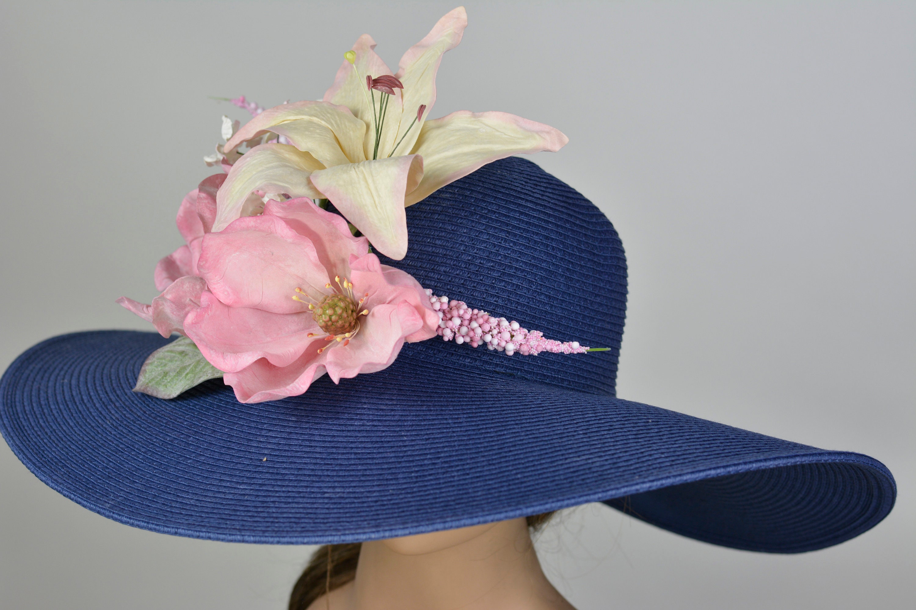 Navy Blue Pale Pink Hat Magnolia Wedding Head Piece Kentucky Etsy