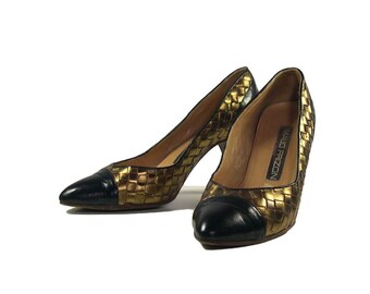 Vintage Maud Frizon Gold Lattice Court Shoes - 1980s