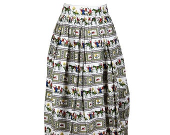 Vintage Horse and Hounds Printed Cotton Summer Skirt 1960s