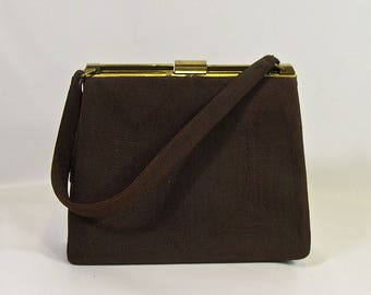 1940s Vintage Brown Corde Handbag Purse