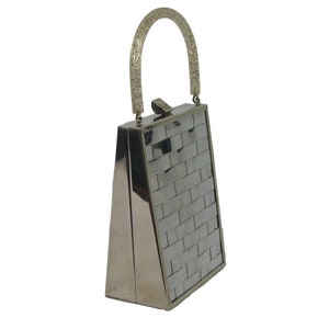 1950s Vintage Pyramid Chrome Box Bag with Confetti Lucite handle - Dorset Rex