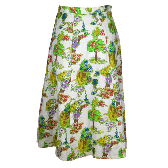 Vintage Printed A-line Summer Cotton Skirt 1970s