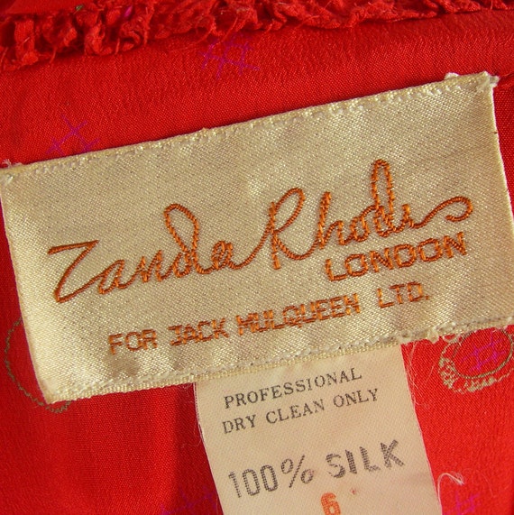 Vintage Zandra Rhodes Crimson Silk Print Dress 19… - image 5