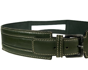 Vintage Alaia Forest Green Leather Belt - 1980s