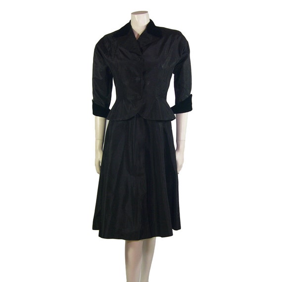 Taffeta Vintage Black Cocktail Dress / Jacket Sui… - image 1