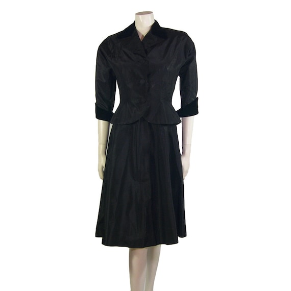 Taffeta Vintage Black Cocktail Dress / Jacket Suit With Velvet Trim 1950s  by R&K Original - Etsy