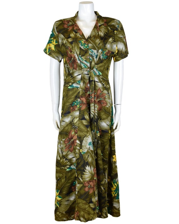 1980s Vintage Floral Tropical Printed Summer Dress