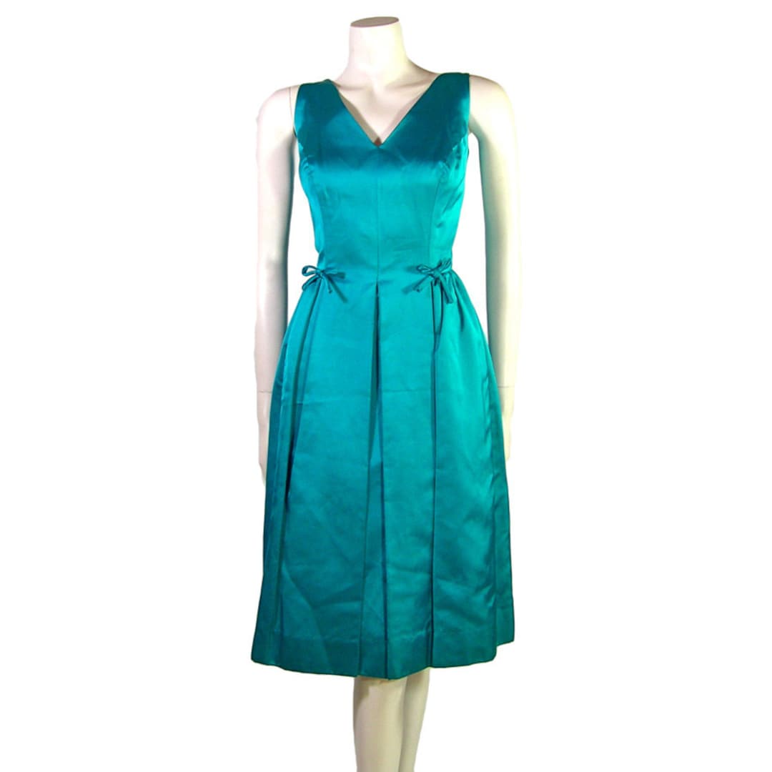 Vintage Emerald Green Satin Silk Cocktail Evening Dress 1960s - Etsy