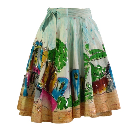 Vintage Mexican Hand-painted full circle Skirt 195