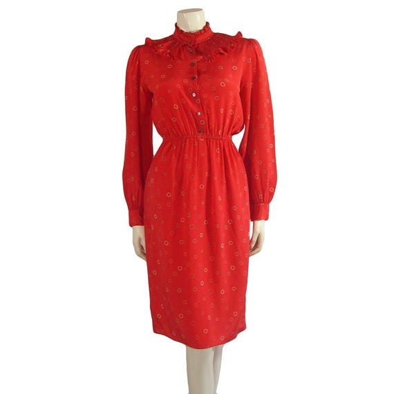 Zandra Rhodes, Vintage Zandra Rhodes Crimson Silk Print Dress 1970s. Size UK8-12
