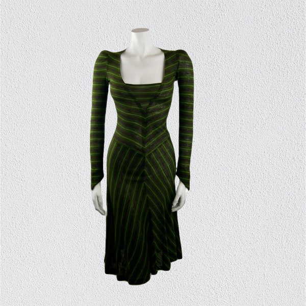 Vintage Biba Green Striped Jersey Dress 1970