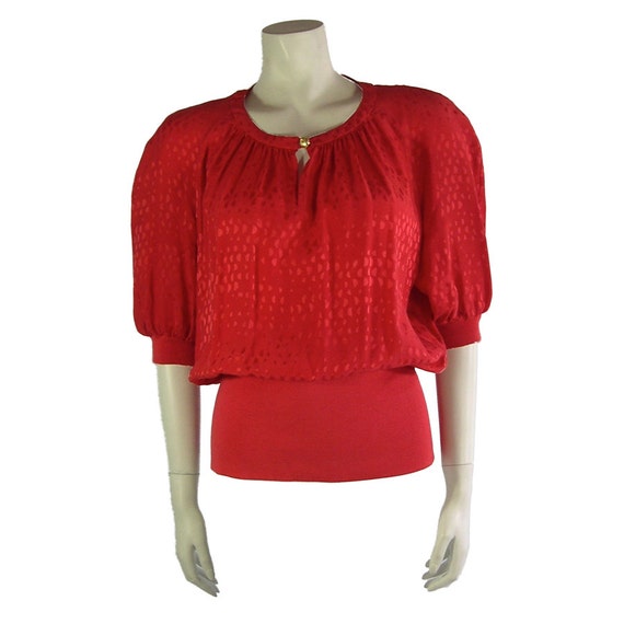 Vintage Valentino 1980s Miss V Red Silk Blouse