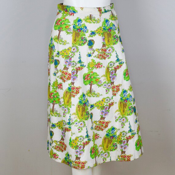 Vintage Printed A-line Summer Cotton Skirt 1970s - image 4