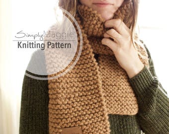 Knitting Pattern // Big Stitch Garter Scarf Pattern // Beginner's Pattern // Chunky Scarf // Simply Maggie