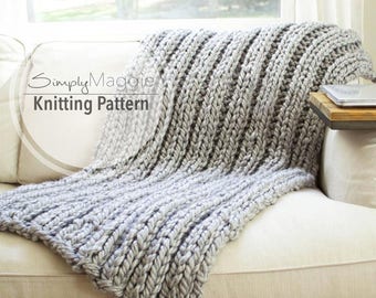 Chunky Blanket // Rib Stitch // Knit Blanket // Beginner's Pattern // Knit Blanket pattern //  Simply Maggie // 53" by 37"