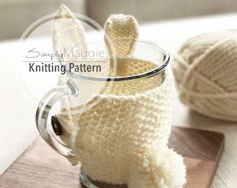 Knitting Pattern // Bunny Mug Cozy // Knit Cozy // Easter Knitting Pattern // Easter Bunny // Beginner's Pattern // Simply Maggie