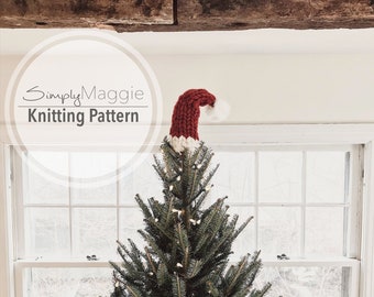 Knitting Pattern // Santa Hat Tree Topper // Christmas Decor // Beginner Pattern // Simply Maggie