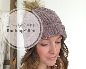 Knitting Pattern // Ribbed Chenille Beanie // Chunky Hat // Beginner Pattern // Simply Maggie