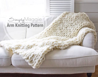 Arm Knitting Pattern // Large Throw Blanket // Chunky Blanket // Chunky Throw  // Beginner Pattern // 40" by 51" // Simply Maggie