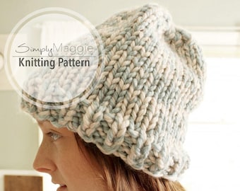 Knitting Pattern // Basic Beanie Pattern // Chunky Hat Pattern // Two Tone Beanie // PDF Download // simply maggie