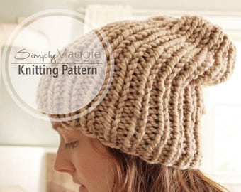 Knitting Pattern // Slouchy Hat // Knit Purl Hat // Rib Stitch Hat // Beginner Pattern // PDF Download // simply maggie