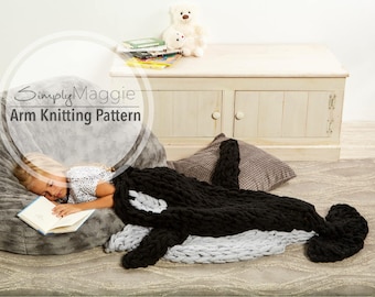 Arm Knitting Pattern // Orca Whale Blanket  // Knit Tail Blanket // Advanced Pattern // Animal Blanket // Child's Blanket // Simply Maggie