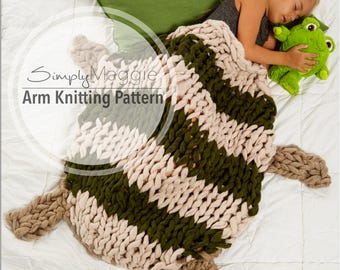 Arm Knitting Pattern // Arm Knit Turtle Sleep Sack // Animal Blanket // Child Size Blanket // Simply Maggie