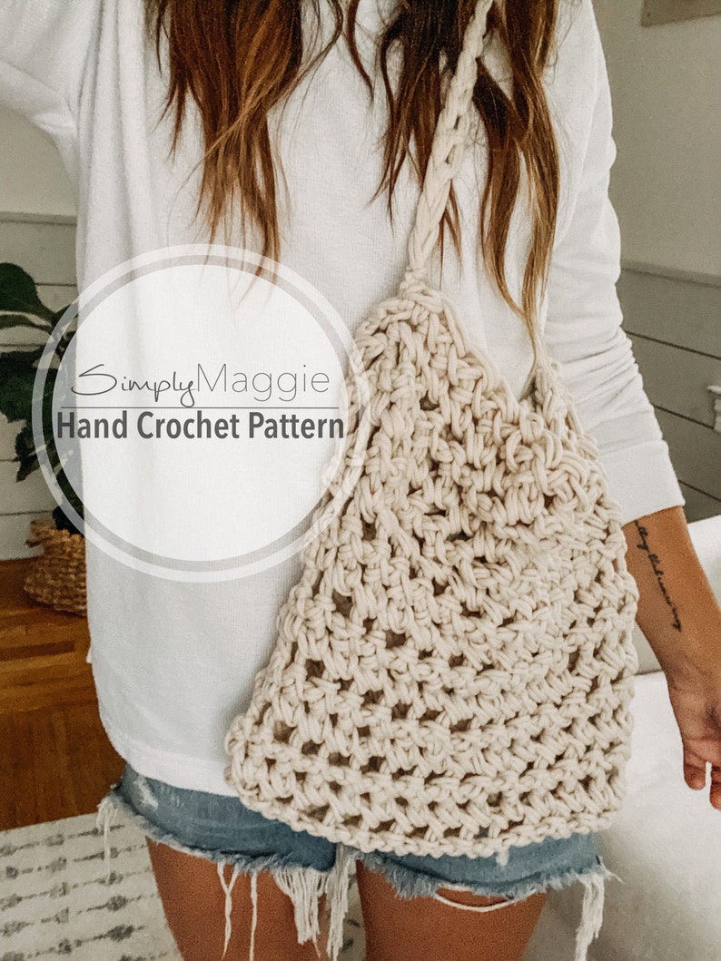 Hand Crochet Pattern // Crochet Market Bag // Finger Crochet // Beginner Pattern // Simply Maggie image 1