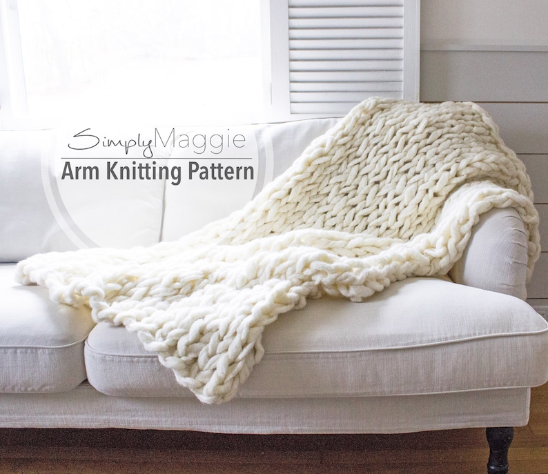 Arm Knitting Pattern // Large Throw Blanket // Chunky Blanket // Chunky Throw // Beginner Pattern // 40 by 51 // Simply Maggie image 1