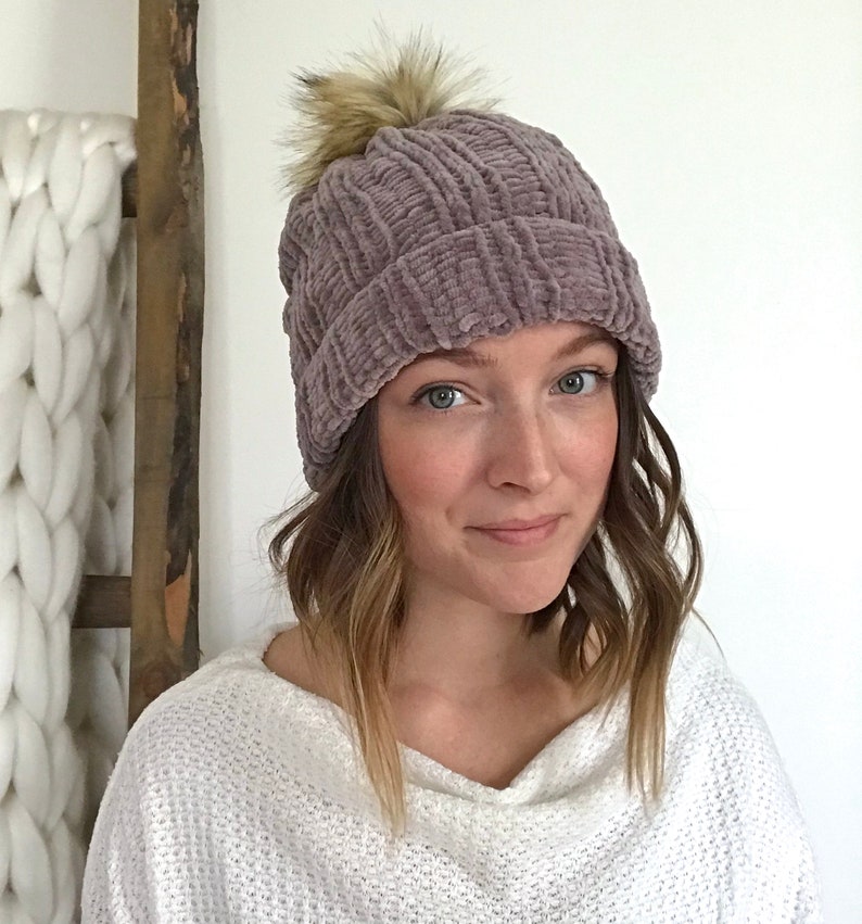Knitting Pattern // Ribbed Chenille Beanie // Chunky Hat // Etsy