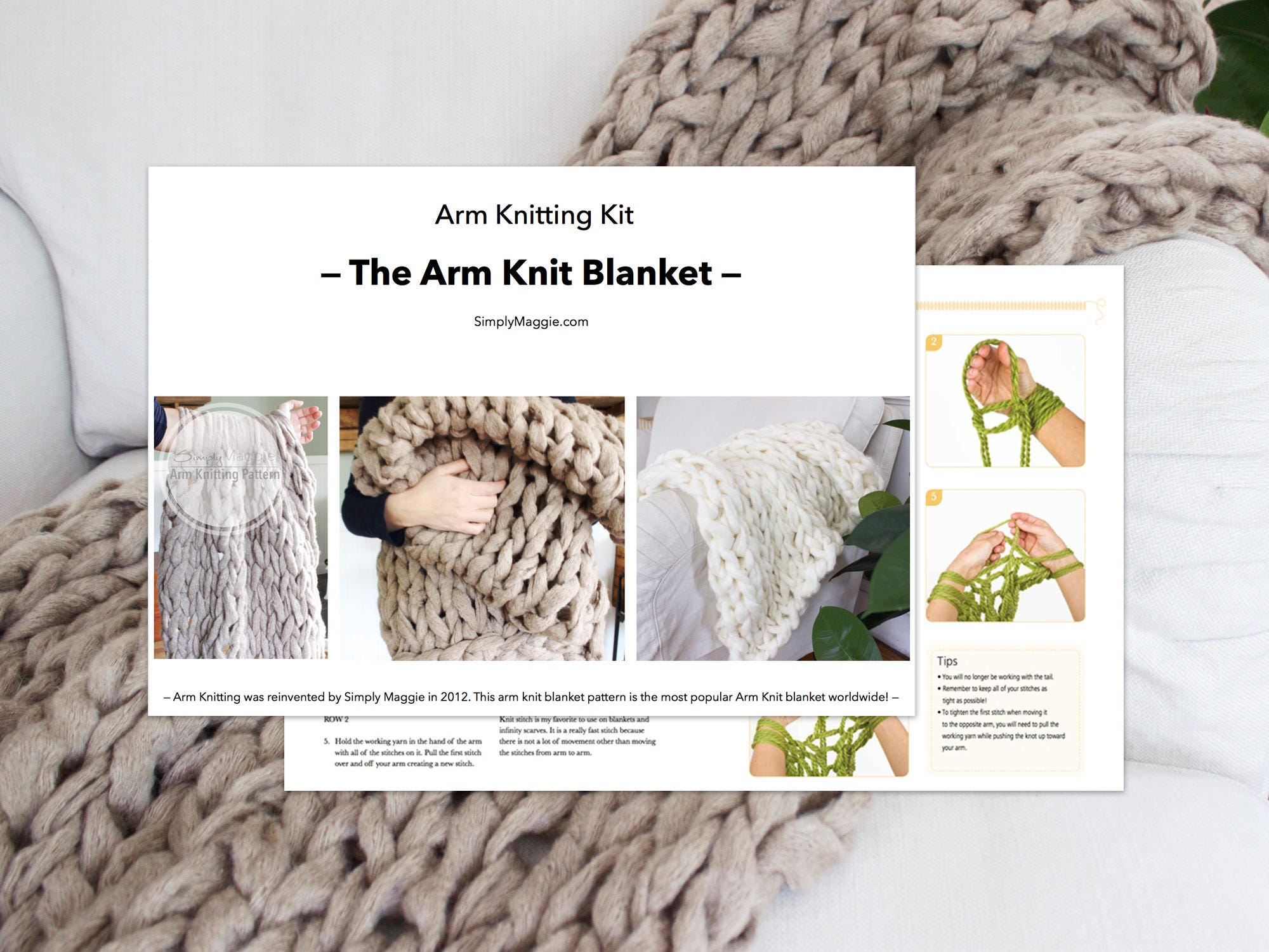 Knitting Kit // Arm Knitting Kit // Throw Blanket // Chunky Throw // Knit  Blanket // DIY Kit // 36 by 55 // FREE SHIPPING // Simply Maggie 