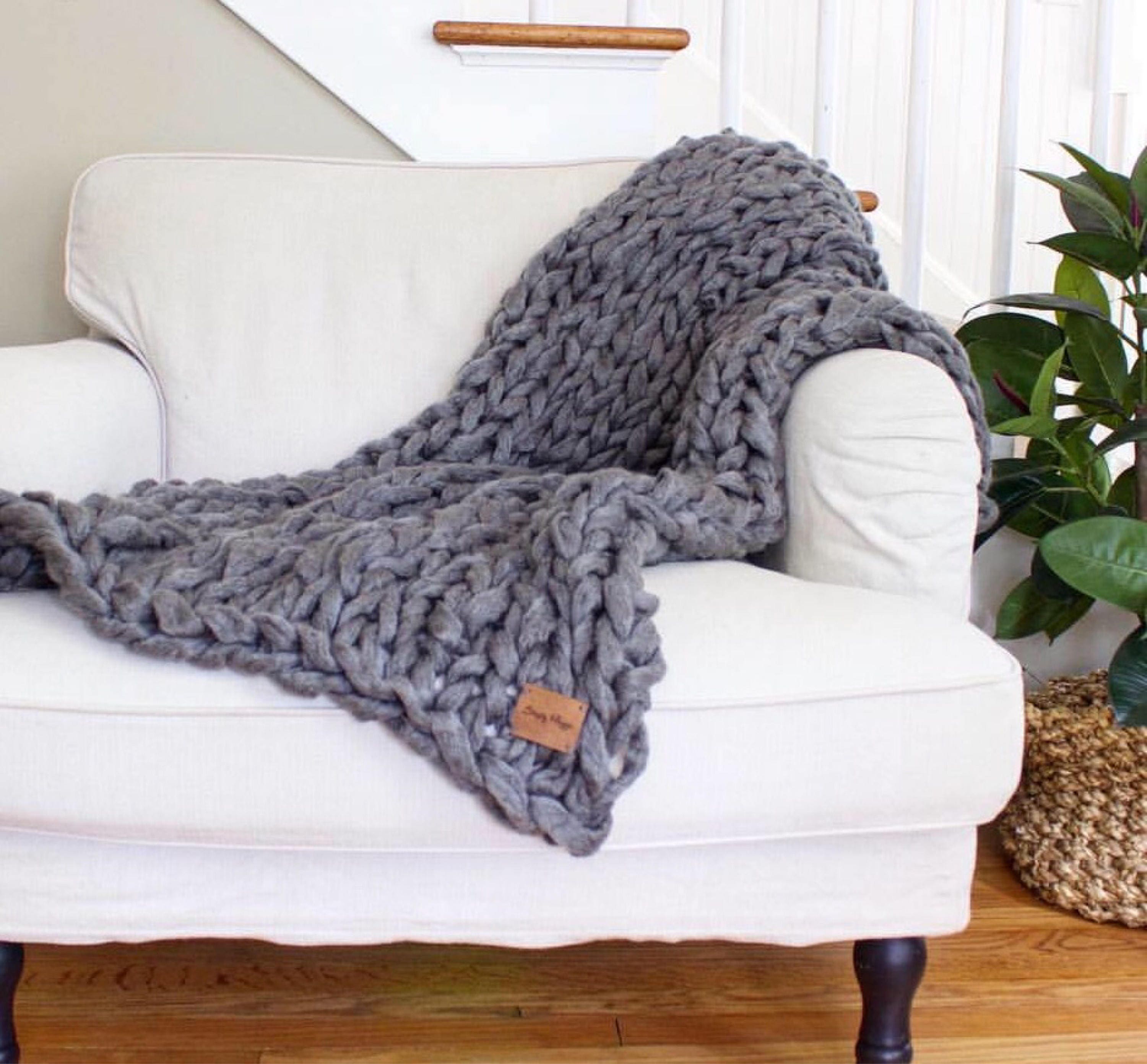Throw Blanket // Giant Stitch Knit Blanket // Chunky Throw ...