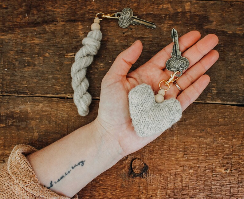 Mini Yarn Hank Key Chain, Hank to Heart Key Chain, Knitting Project, Knitting Pattern Included image 1